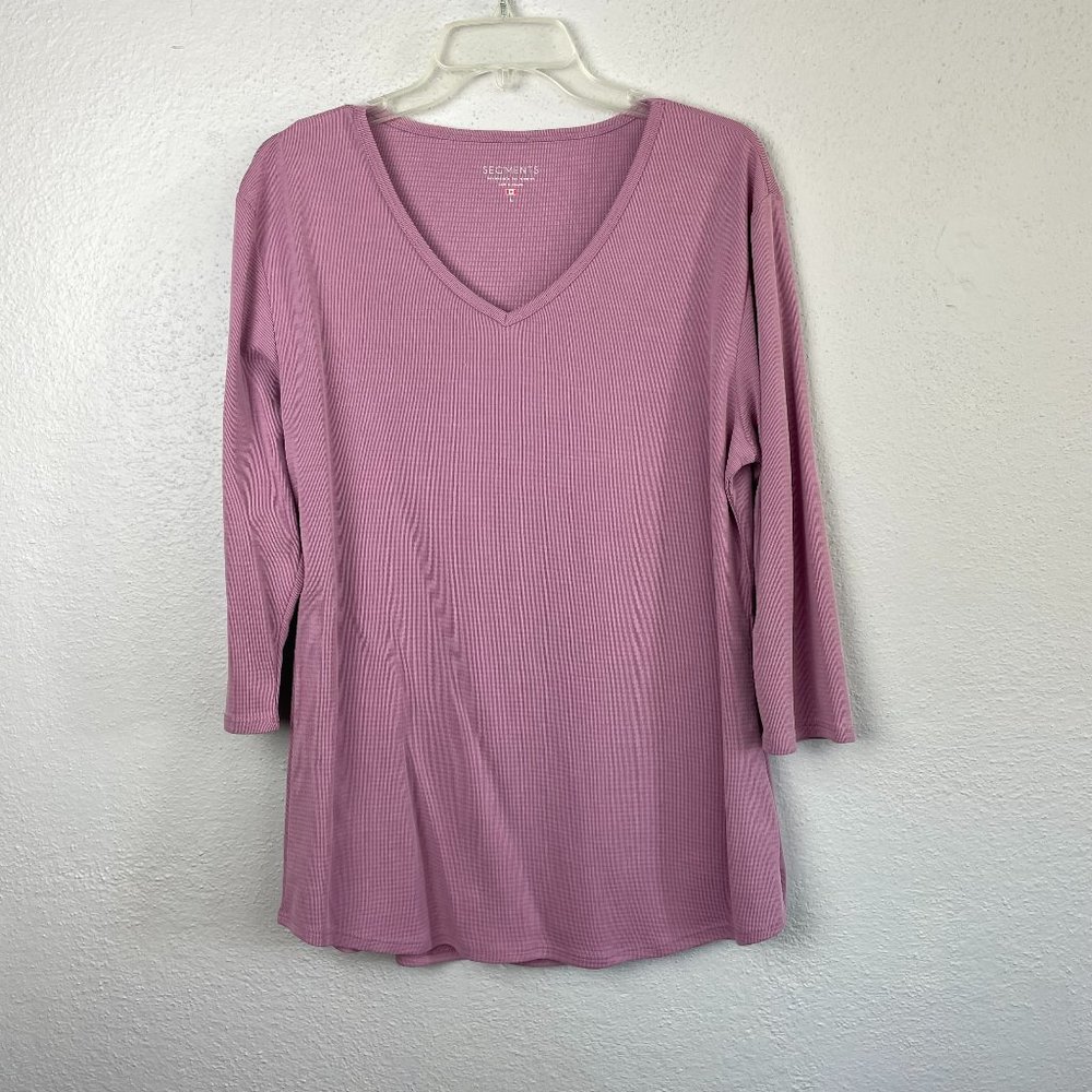 SEG'MENTS Womens Purple Ribbed 3/4 Sleeve Top - Size L